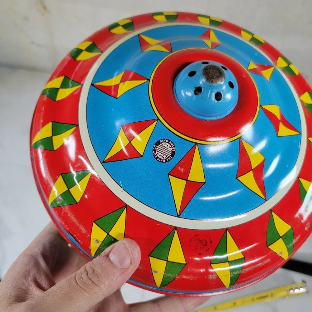 Vintage 1950s Ohio Art Tin Spinning Top Three Little Pigs Bad Wolf